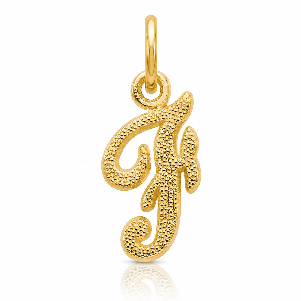 14K Yellow Gold 14KY Script Letter F Initial Charm