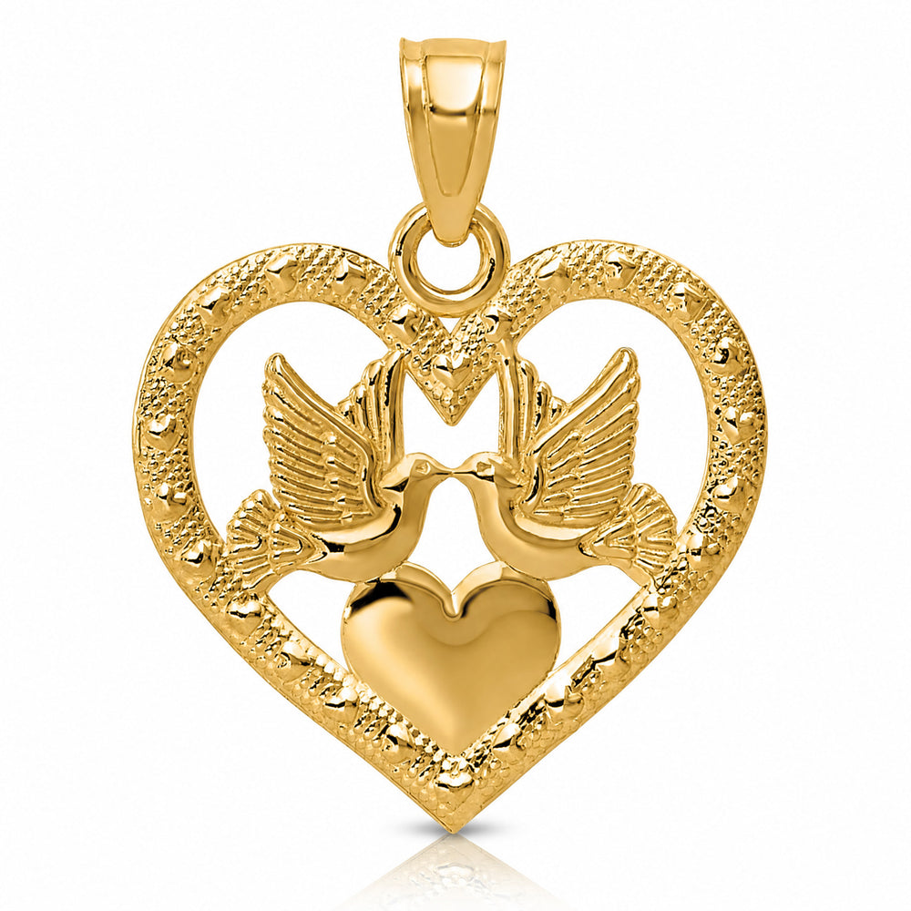 14K Yellow Gold Polished Doves in Heart Pendant