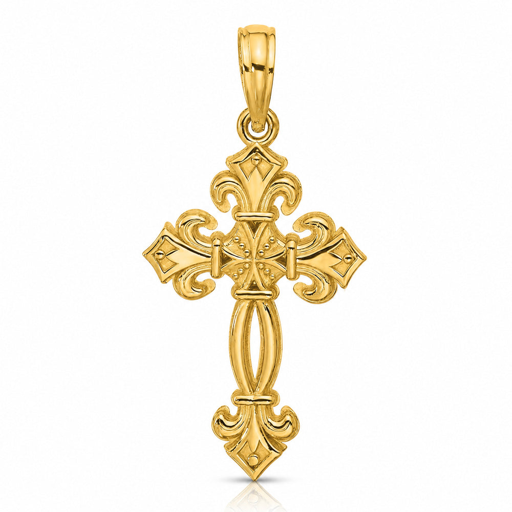 14K Yellow Gold Polished Fancy Textured Cross Pendant