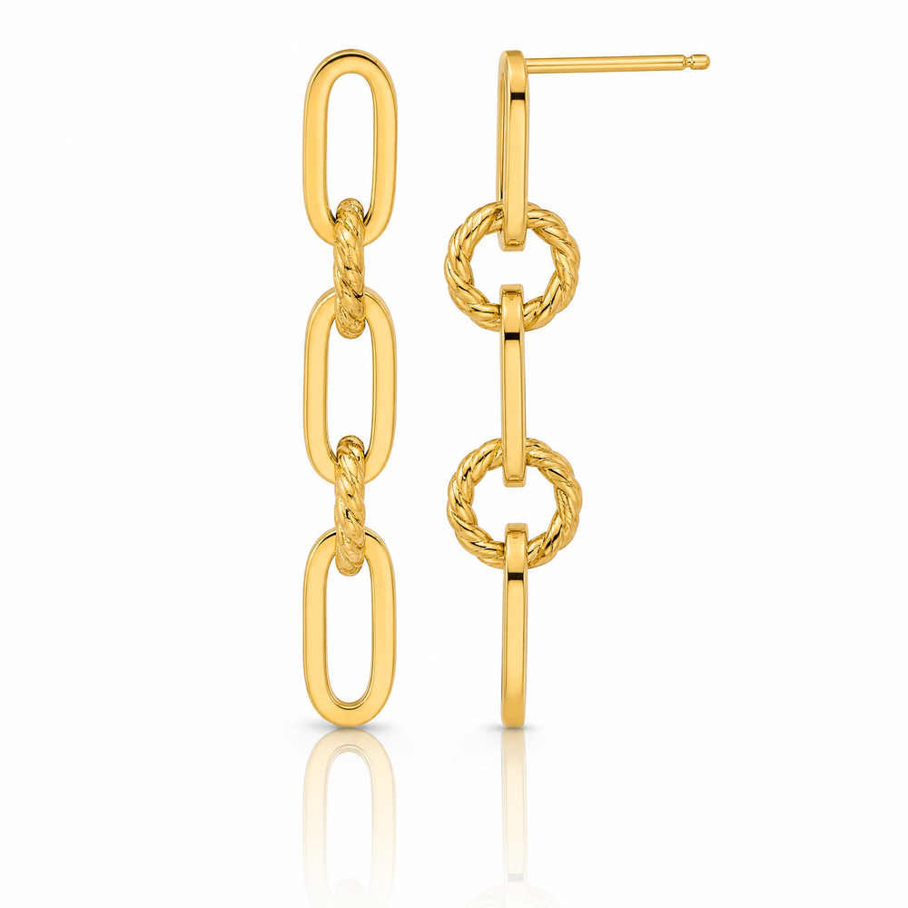 14K Yellow Gold Polished Chain Link Dangle Post Earrings