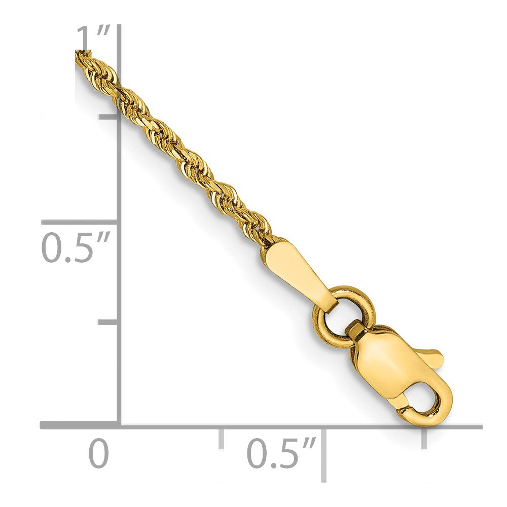 14K Yellow Gold 1.50mm Diamond-cut Rope Chain Anklet Bracelet 6"-10" - Product Photo