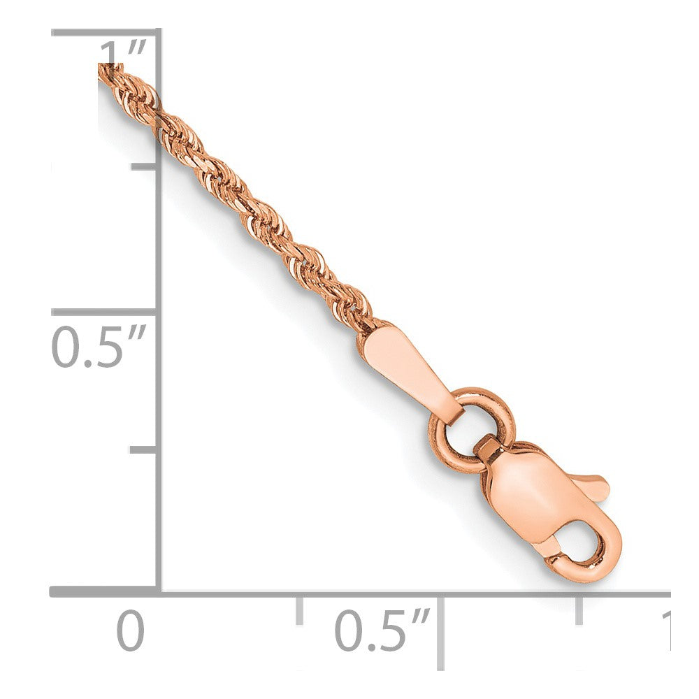 14K Rose Gold 1.50mm Diamond-cut Rope Chain Anklet Bracelet 7"-10" - Product Photo