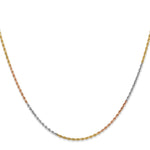 14K Tri-Color 1.5mm Diamond-Cut Rope Chain Necklace 16"-24" - Product Photo