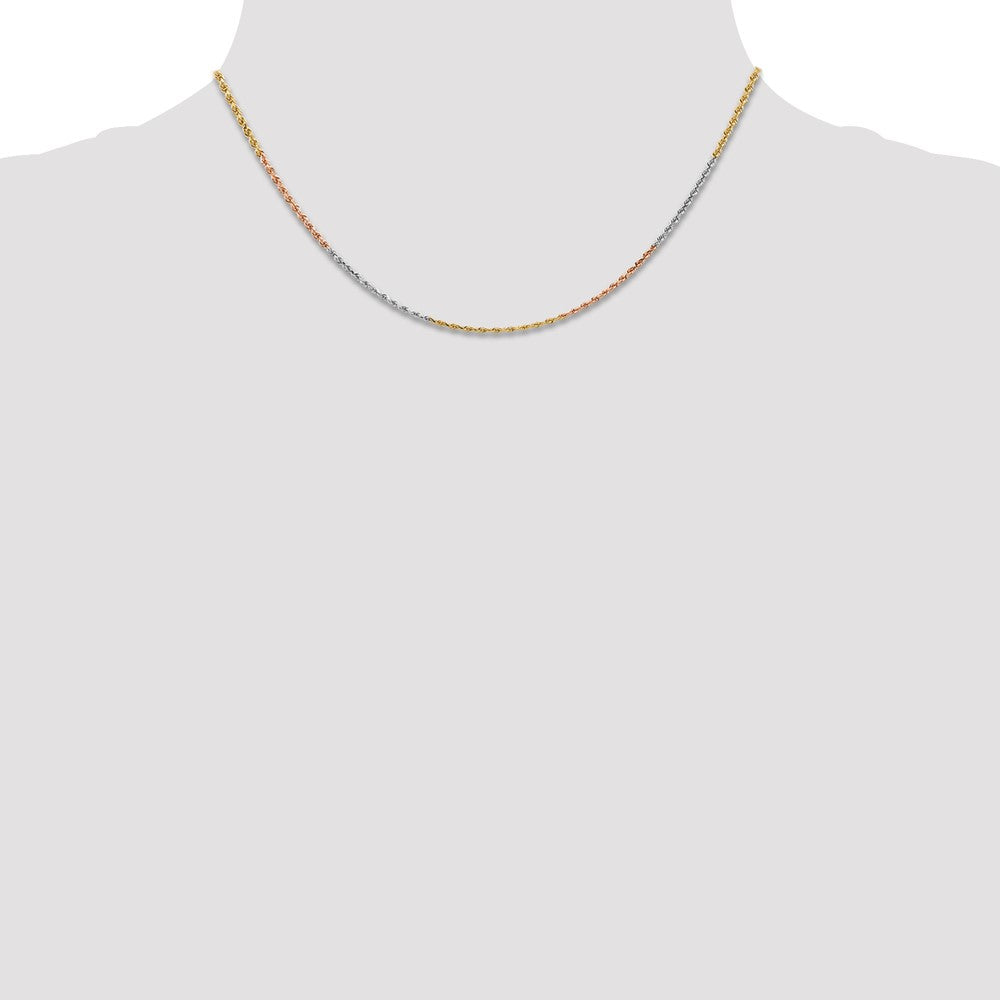 14K Tri-Color 1.5mm Diamond-Cut Rope Chain Necklace 16"-24" - Product Photo