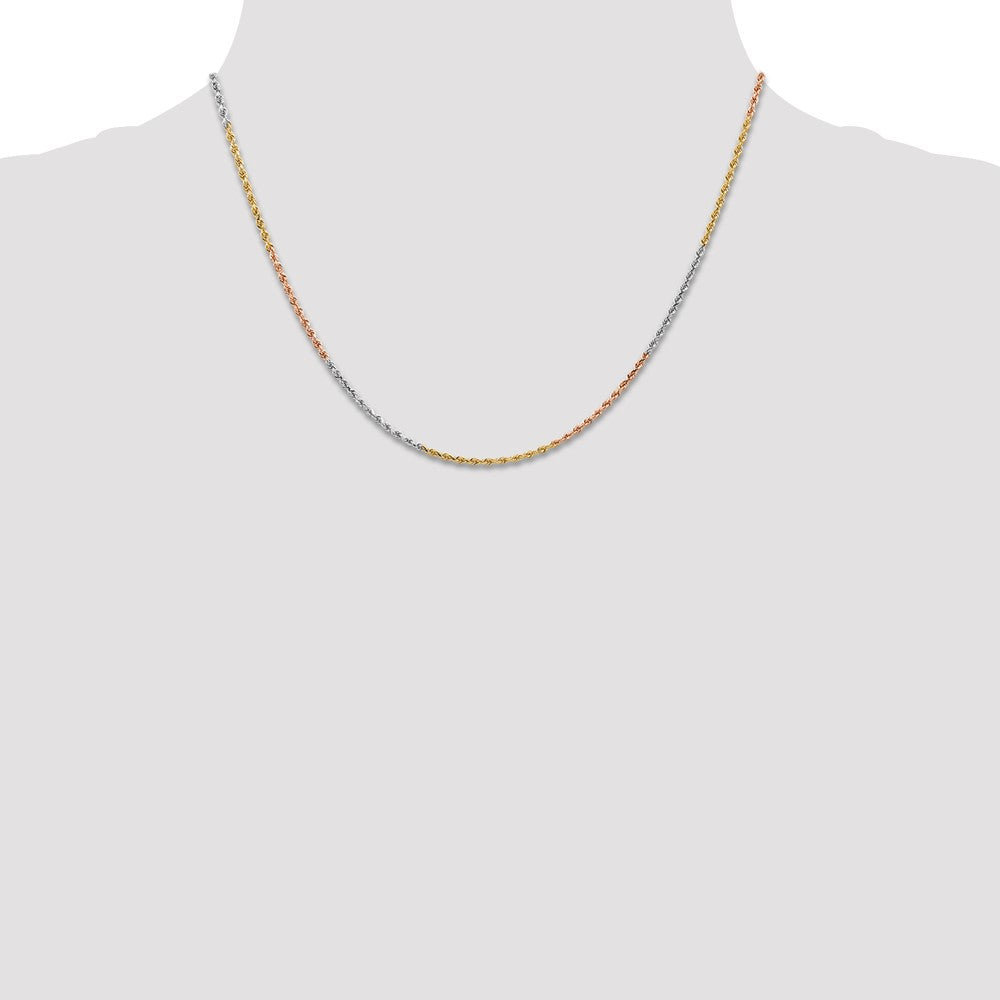 14K Tri-Color 1.5mm Diamond-Cut Rope Chain Necklace 16"-24" - Product Photo