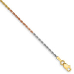 14K Tri-Color 1.5mm Diamond-cut Rope Chain Anklet Bracelet 7"-10" - Product Photo
