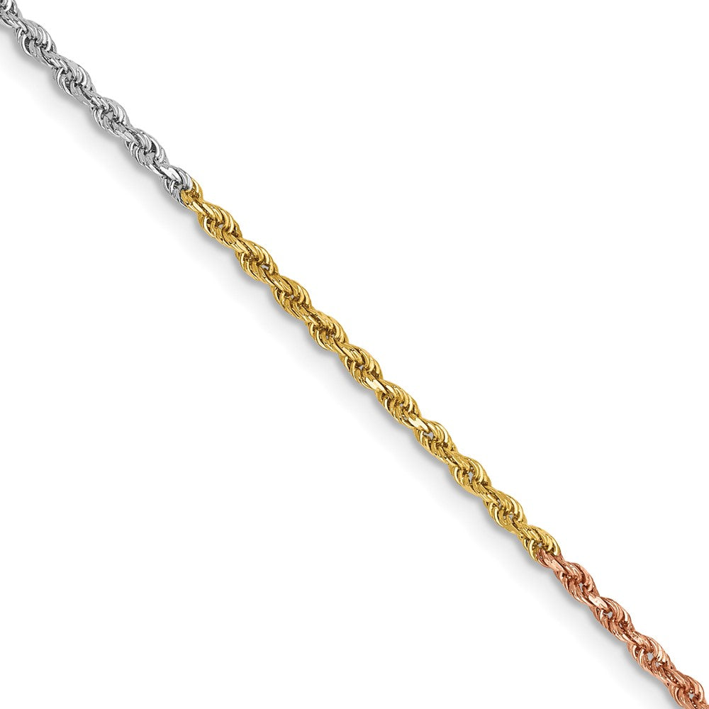 14K Tri-Color 1.5mm Diamond-Cut Rope Chain Necklace 16"-24"