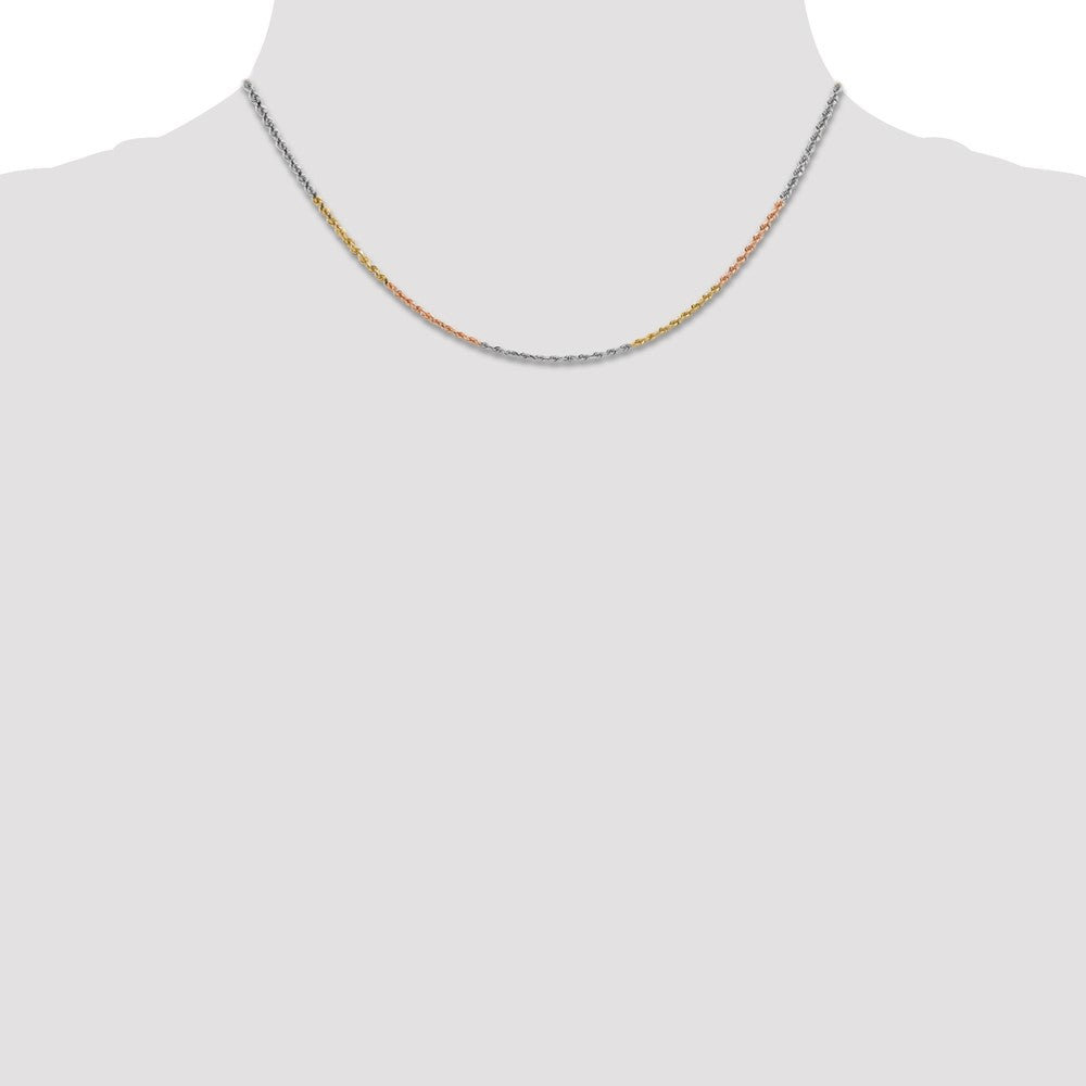 14K Tri-Color 1.75mm Diamond-Cut Rope Chain Necklace 16"-20" - Product Photo