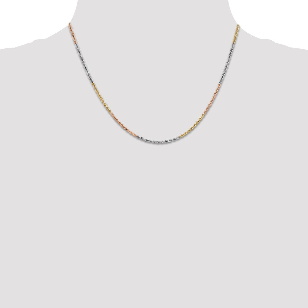 14K Tri-Color 1.75mm Diamond-Cut Rope Chain Necklace 16"-20" - Product Photo