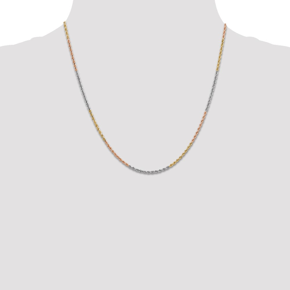 14K Tri-Color 1.75mm Diamond-Cut Rope Chain Necklace 16"-20" - Product Photo