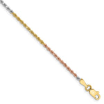 14K Tri-Color 1.75mm Diamond-cut Rope Chain Anklet Bracelet 7"-10" - Product Photo