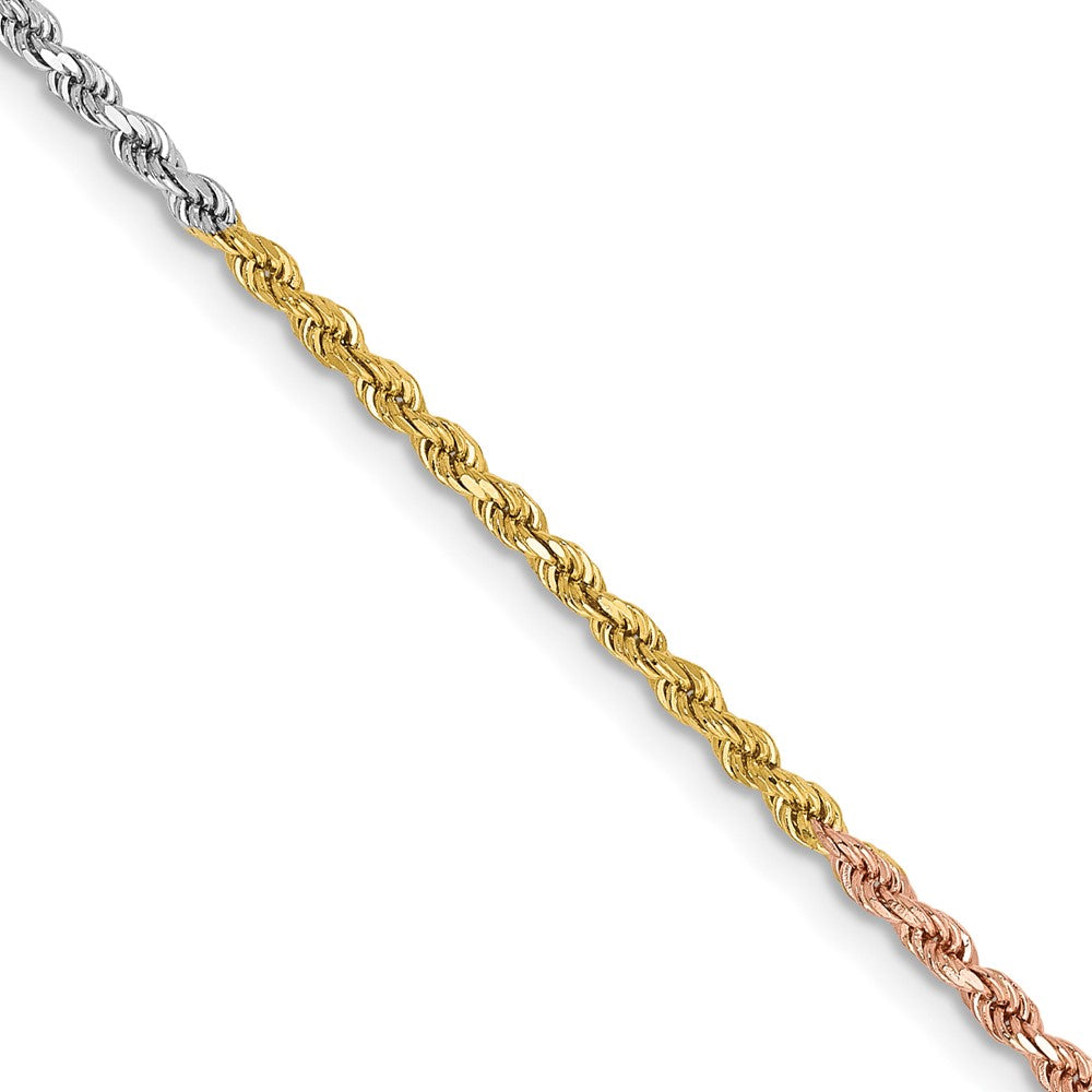 14K Tri-Color 1.75mm Diamond-Cut Rope Chain Necklace 16"-20"