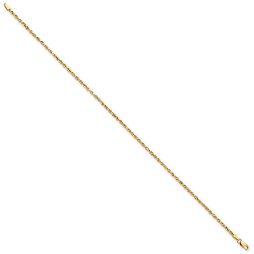 14K Yellow Gold 2mm Diamond-cut Rope Chain Anklet Bracelet 7"-10" - Product Photo