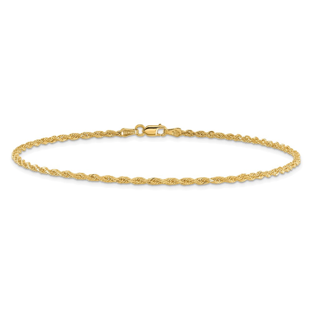 14K Yellow Gold 2mm Diamond-cut Rope Chain Anklet Bracelet 7"-10" - Product Photo