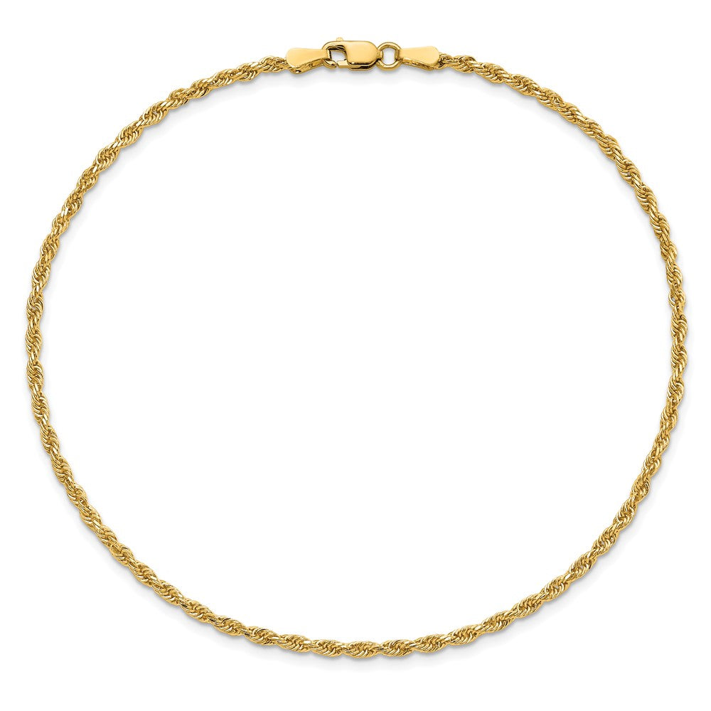 14K Yellow Gold 2mm Diamond-cut Rope Chain Anklet Bracelet 7"-10" - Product Photo