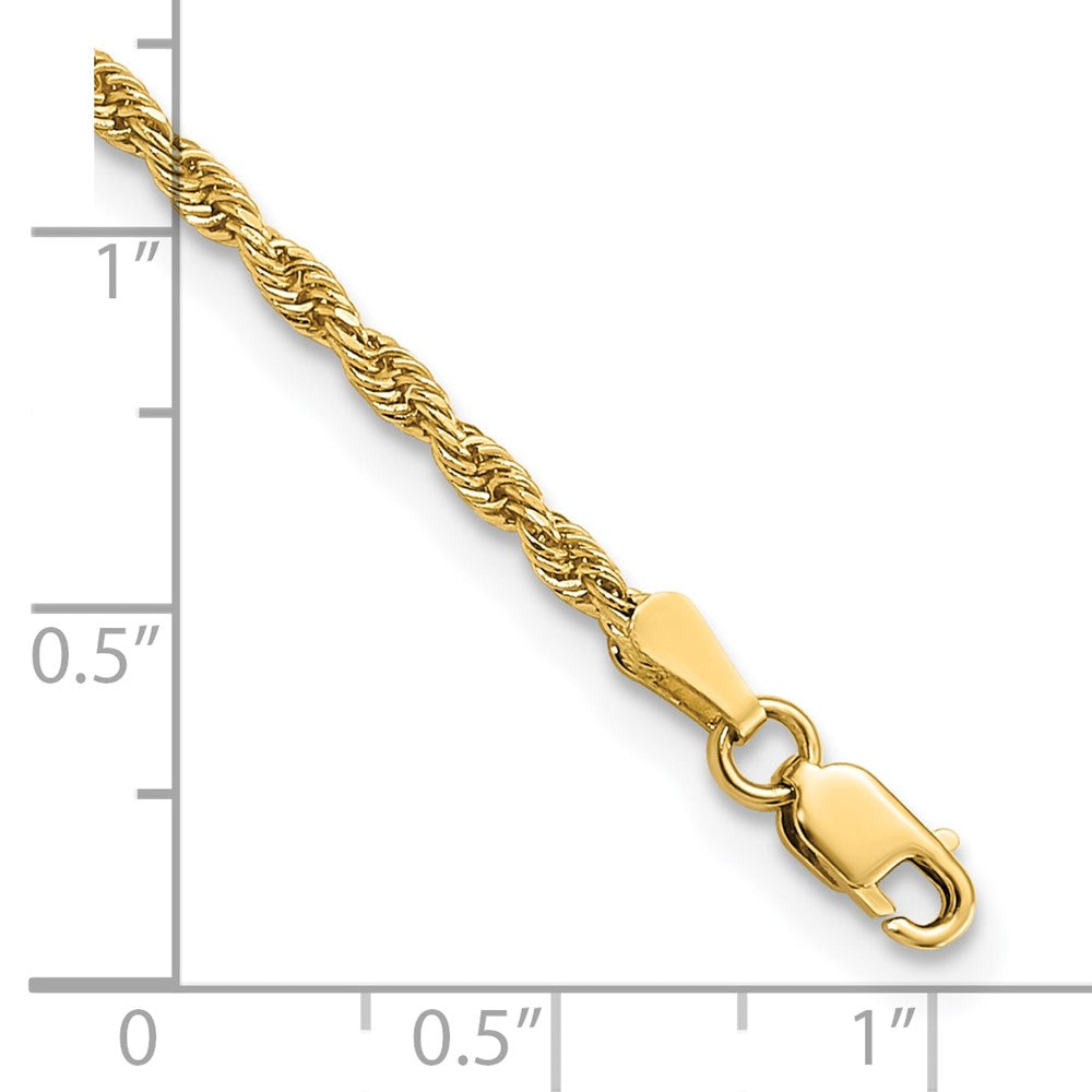 14K Yellow Gold 2mm Diamond-cut Rope Chain Anklet Bracelet 7"-10" - Product Photo