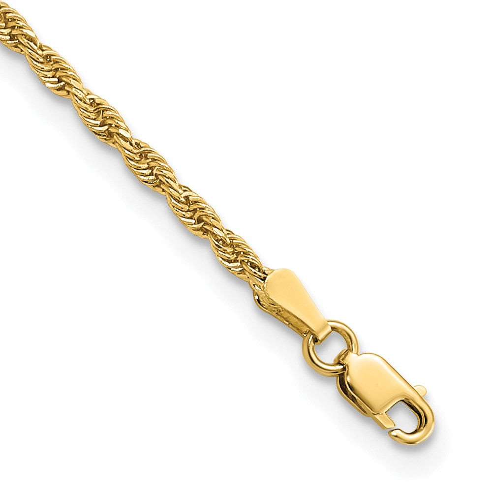 14K Yellow Gold 2mm Diamond-cut Rope Chain Anklet Bracelet 7"-10"