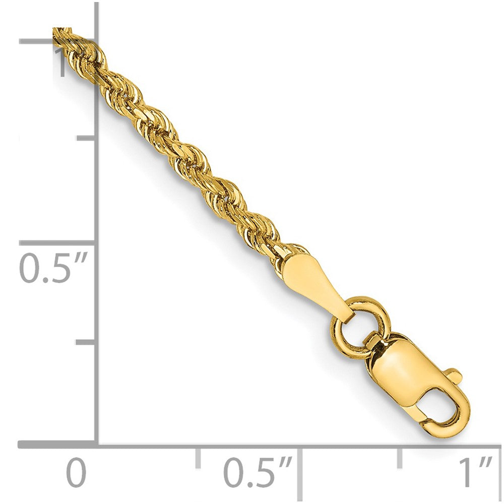 14K Yellow Gold 2mm Diamond-cut Rope Chain Anklet Bracelet 7"-10" - Product Photo