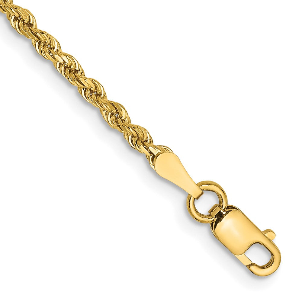 14K Yellow Gold 2mm Diamond-cut Rope Chain Anklet Bracelet 7"-10" - Product Photo