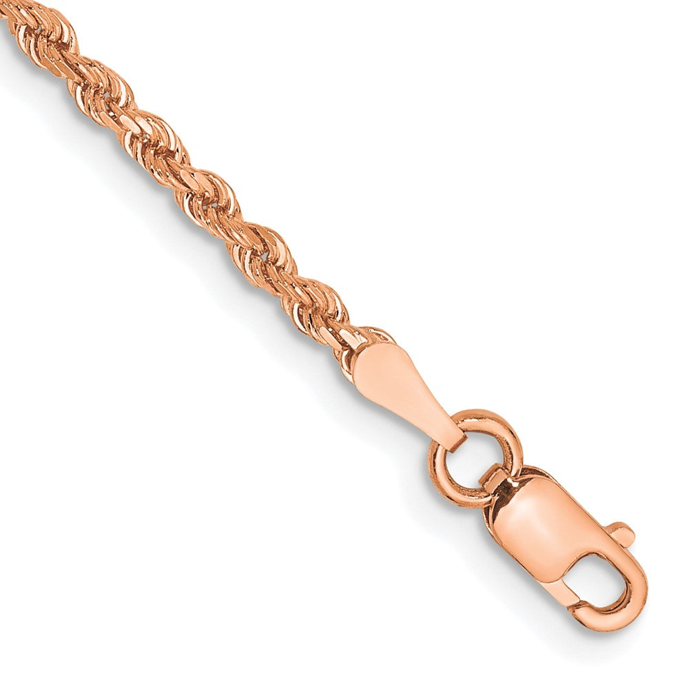 14K Rose Gold 2mm Diamond-Cut Rope Chain Anklet Bracelet 8"-10"