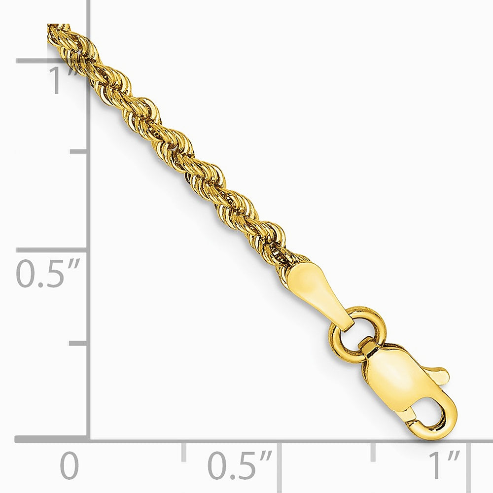 14K Yellow Gold 2.25 mm Solid Rope Chain Anklet Bracelet 7"-10" - Product Photo