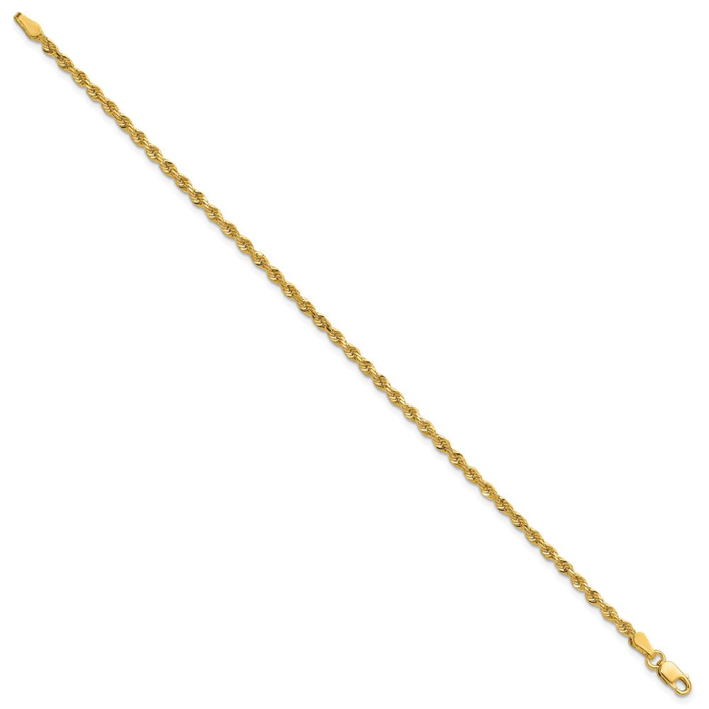 14K Yellow Gold 2.25mm Diamond-cut Rope Chain Anklet Bracelet 7"-10" - Product Photo