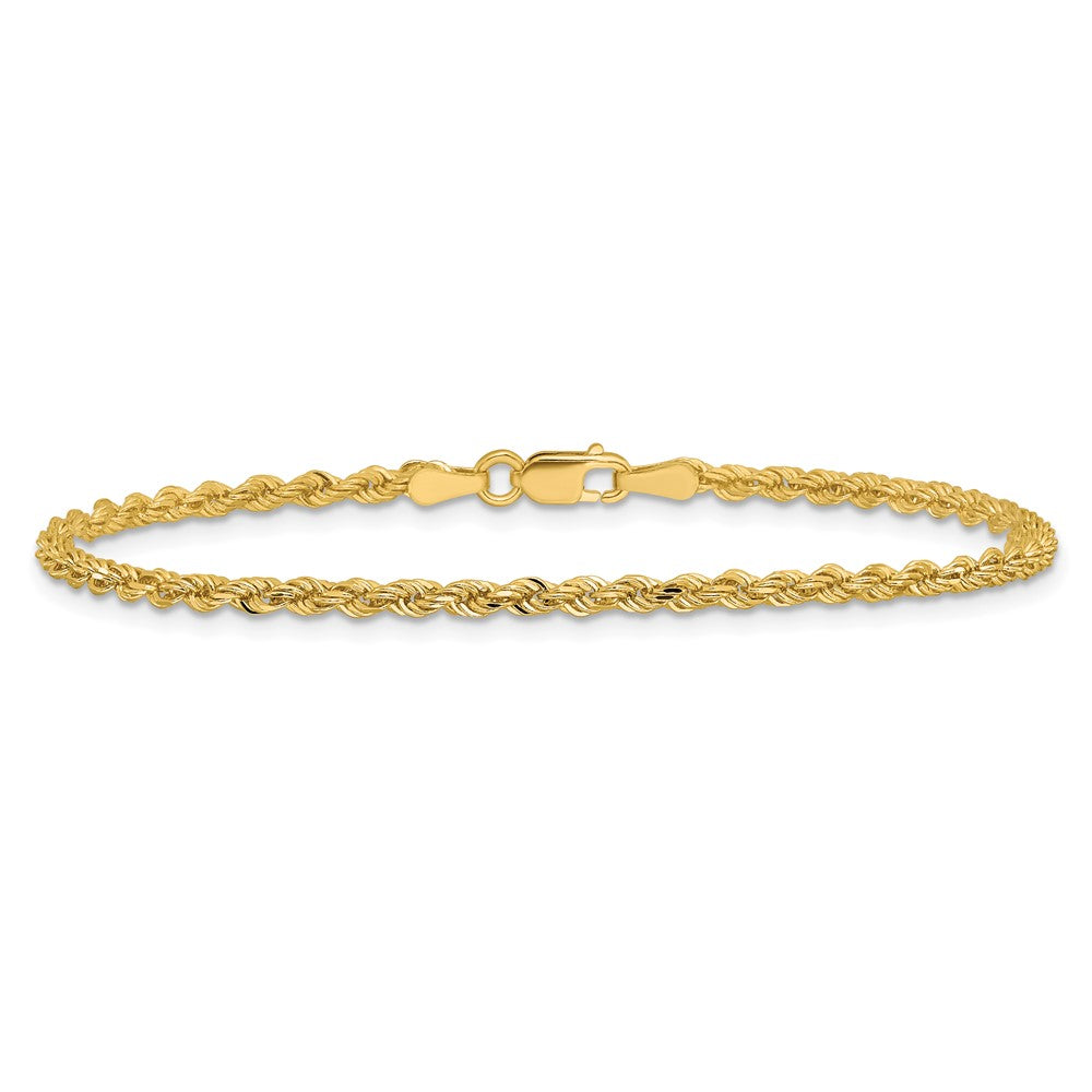 14K Yellow Gold 2.25mm Diamond-cut Rope Chain Anklet Bracelet 7"-10" - Product Photo