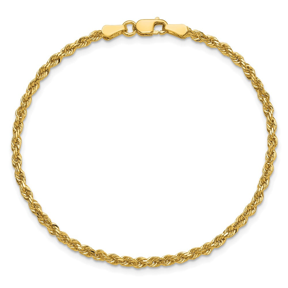 14K Yellow Gold 2.25mm Diamond-cut Rope Chain Anklet Bracelet 7"-10" - Product Photo