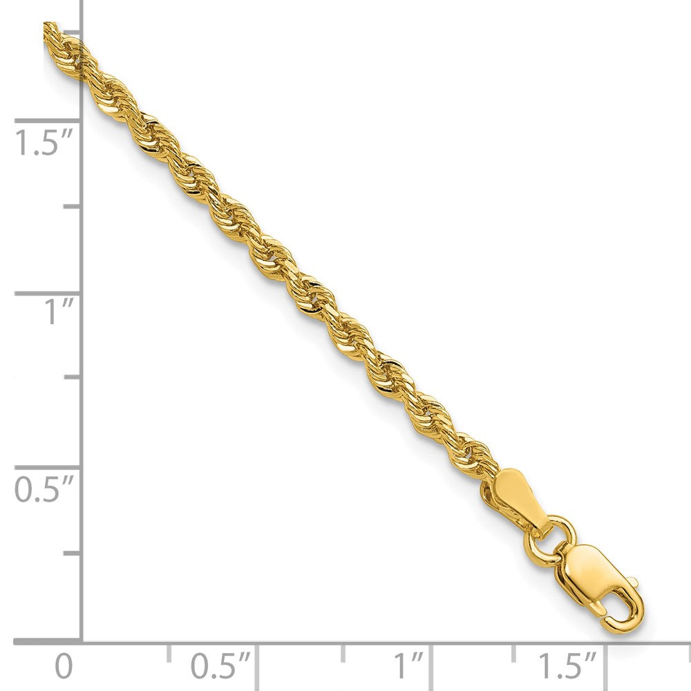 14K Yellow Gold 2.25mm Diamond-cut Rope Chain Anklet Bracelet 7"-10" - Product Photo