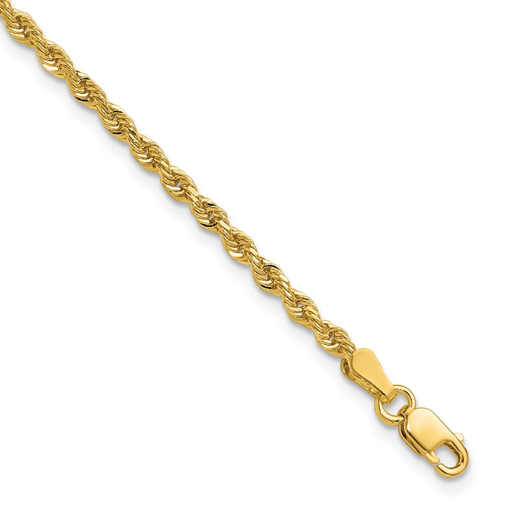 14K Yellow Gold 2.25mm Diamond-cut Rope Chain Anklet Bracelet 7"-10" - Product Photo