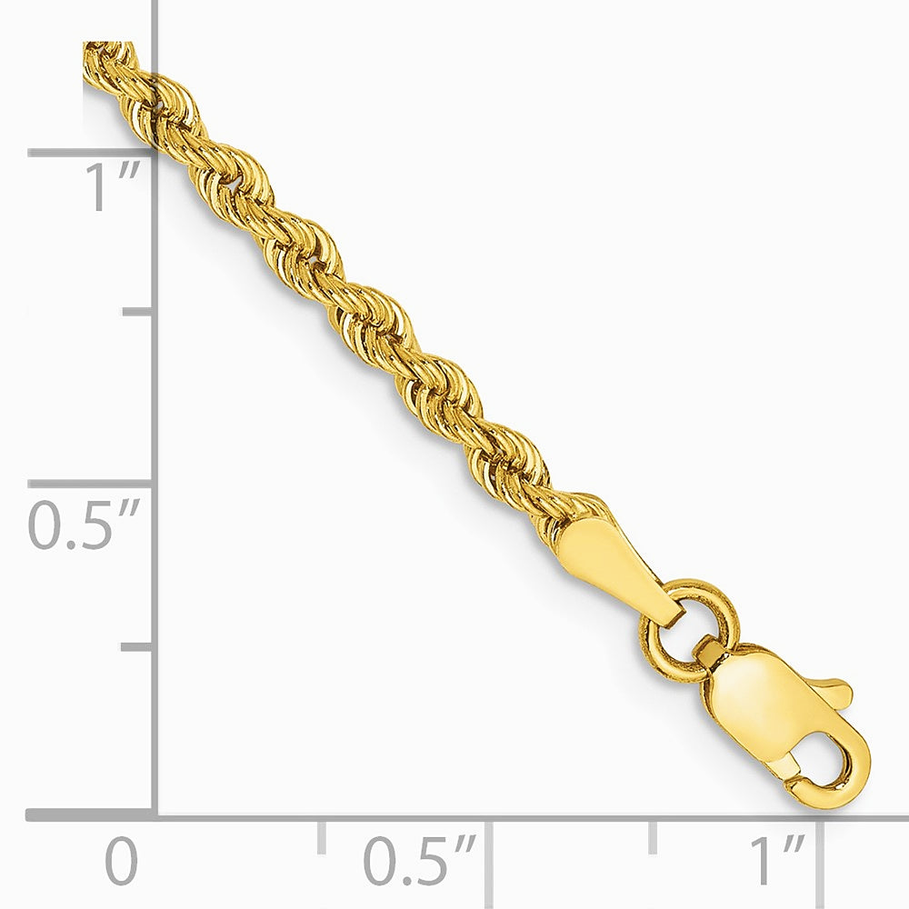 14K Yellow Gold 2.5 mm Solid Rope Chain Anklet Bracelet 7"-10" - Product Photo