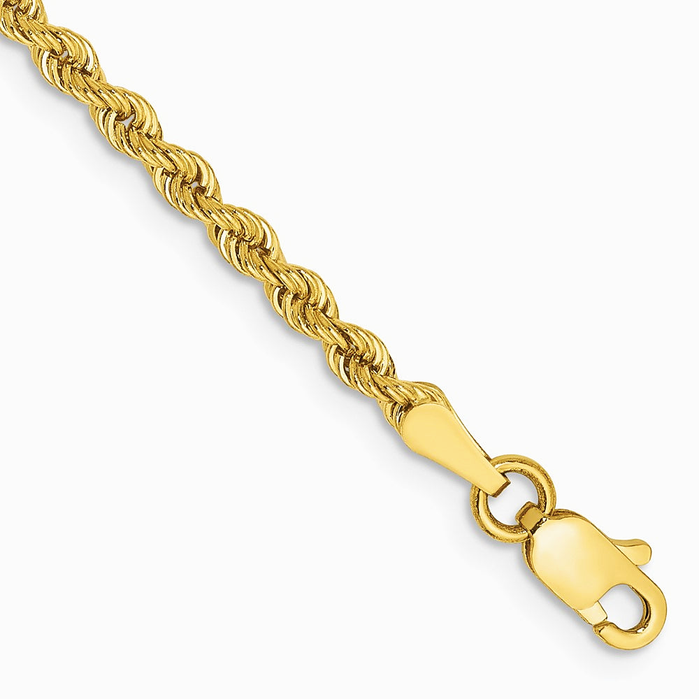 14K Yellow Gold 2.5 mm Solid Rope Chain Anklet Bracelet 7"-10" - Product Photo