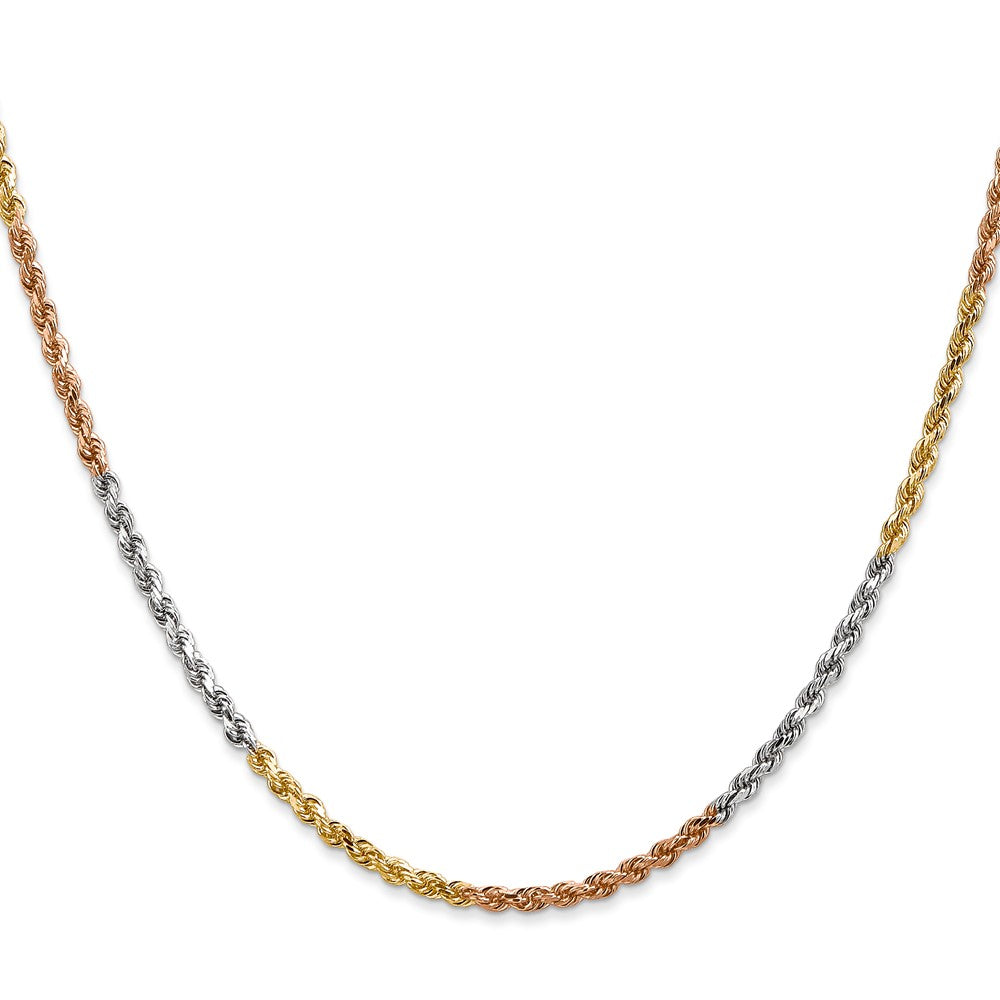 14K Tri-Color 2.5mm Diamond-Cut Rope Chain Necklace 18"-24" - Product Photo