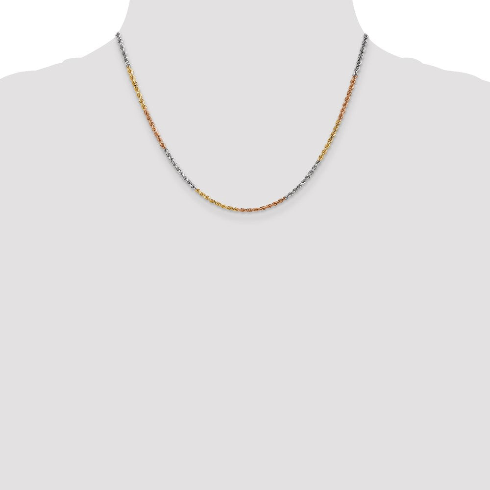14K Tri-Color 2.5mm Diamond-Cut Rope Chain Necklace 18"-24" - Product Photo