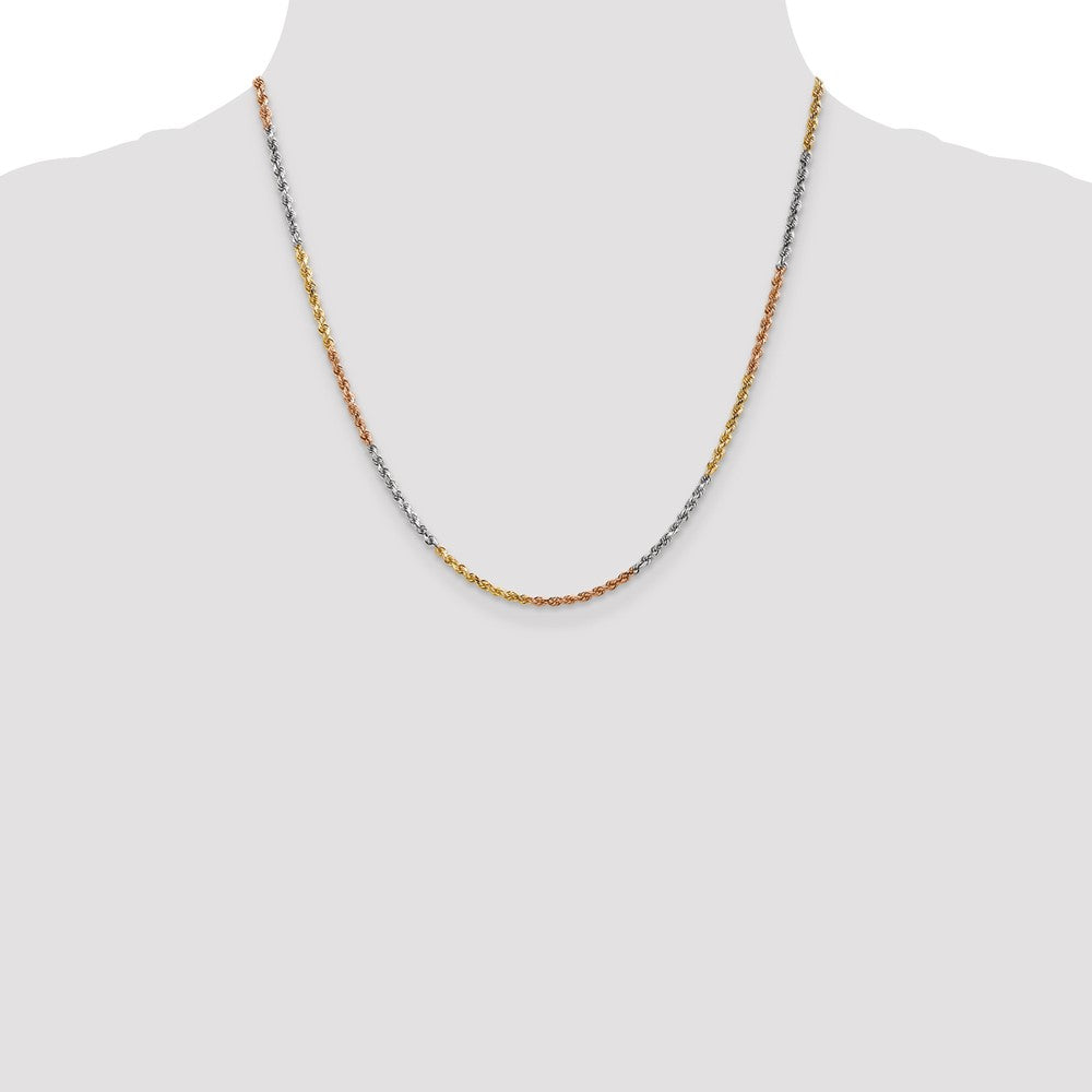 14K Tri-Color 2.5mm Diamond-Cut Rope Chain Necklace 18"-24" - Product Photo
