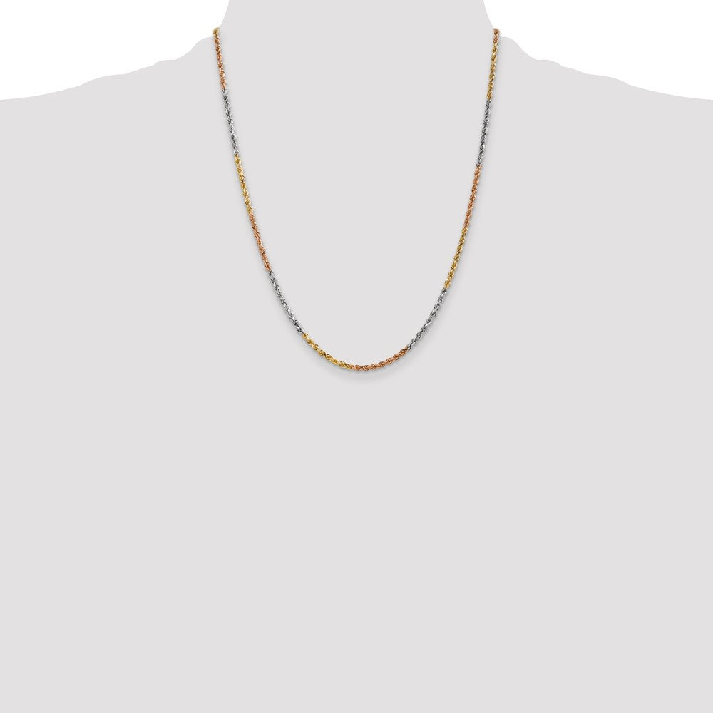 14K Tri-Color 2.5mm Diamond-Cut Rope Chain Necklace 18"-24" - Product Photo