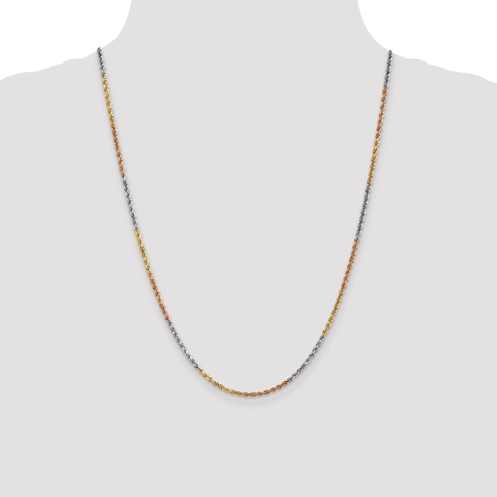 14K Tri-Color 2.5mm Diamond-Cut Rope Chain Necklace 18"-24" - Product Photo