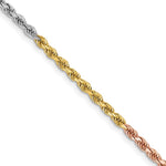 14K Tri-Color 2.5mm Diamond-Cut Rope Chain Necklace 18"-24" - Product Photo