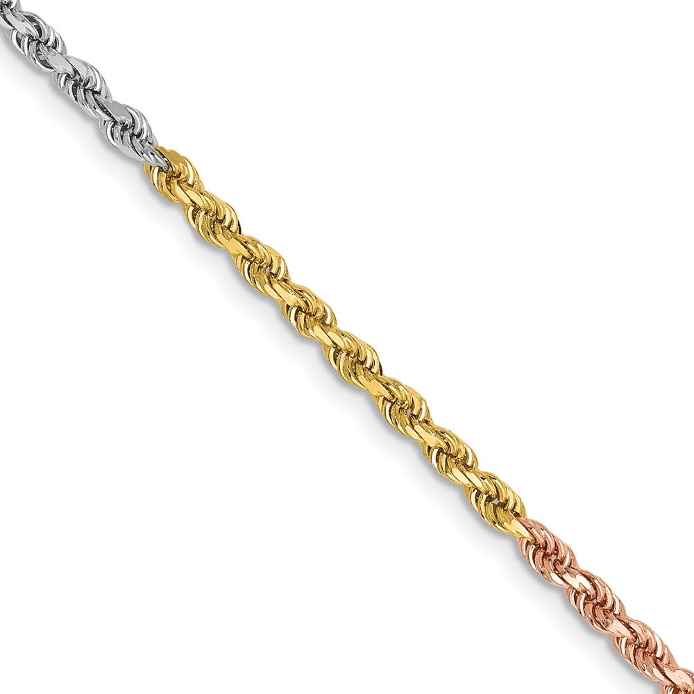 14K Tri-Color 2.5mm Diamond-Cut Rope Chain Necklace 18"-24"