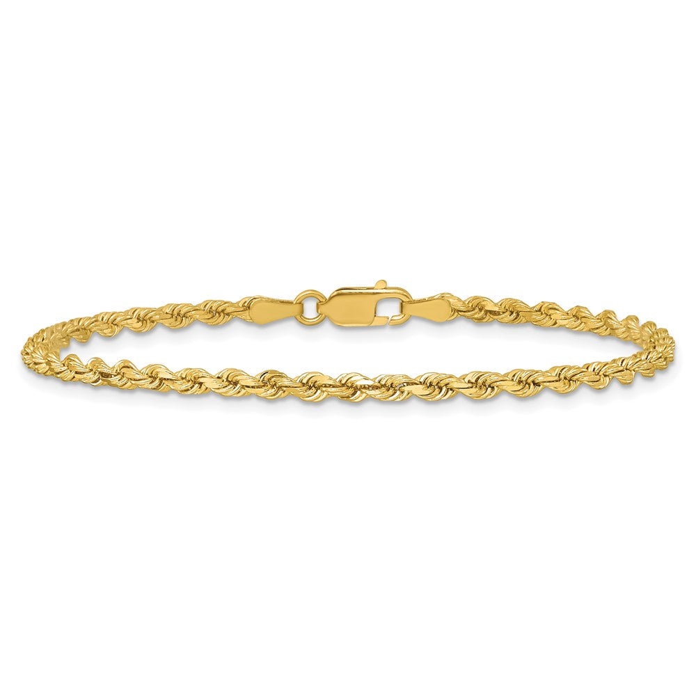 14K Yellow Gold 2.75mm Diamond-Cut Rope with Lobster Clasp Chain Bracelet 7"-9" - Product Photo