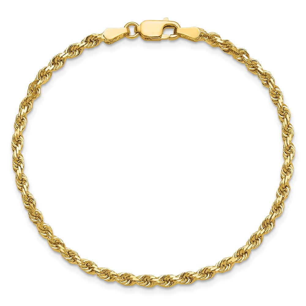 14K Yellow Gold 2.75mm Diamond-Cut Rope with Lobster Clasp Chain Bracelet 7"-9" - Product Photo