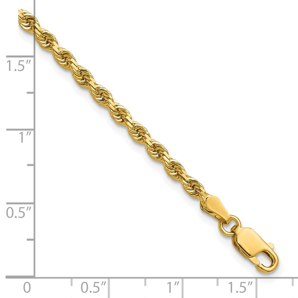 14K Yellow Gold 2.75mm Diamond-Cut Rope with Lobster Clasp Chain Bracelet 7"-9" - Product Photo