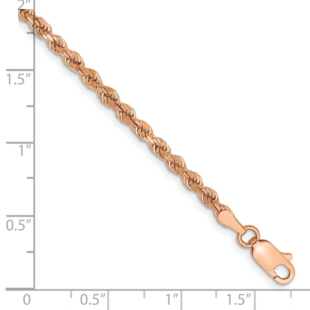 14K Rose Gold 2.75mm Diamond-cut Rope with Lobster Clasp Chain Bracelet 7"-8" - Product Photo