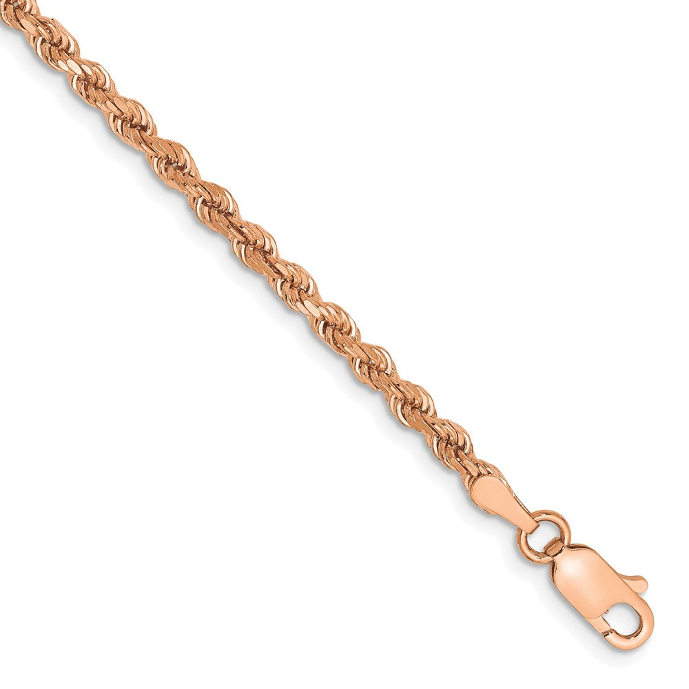 14K Rose Gold 2.75mm Diamond-cut Rope with Lobster Clasp Chain Bracelet 7"-8"