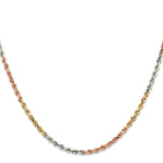 14K Tri-Color 2.9mm Diamond-Cut Rope Chain Necklace 16"-18" - Product Photo