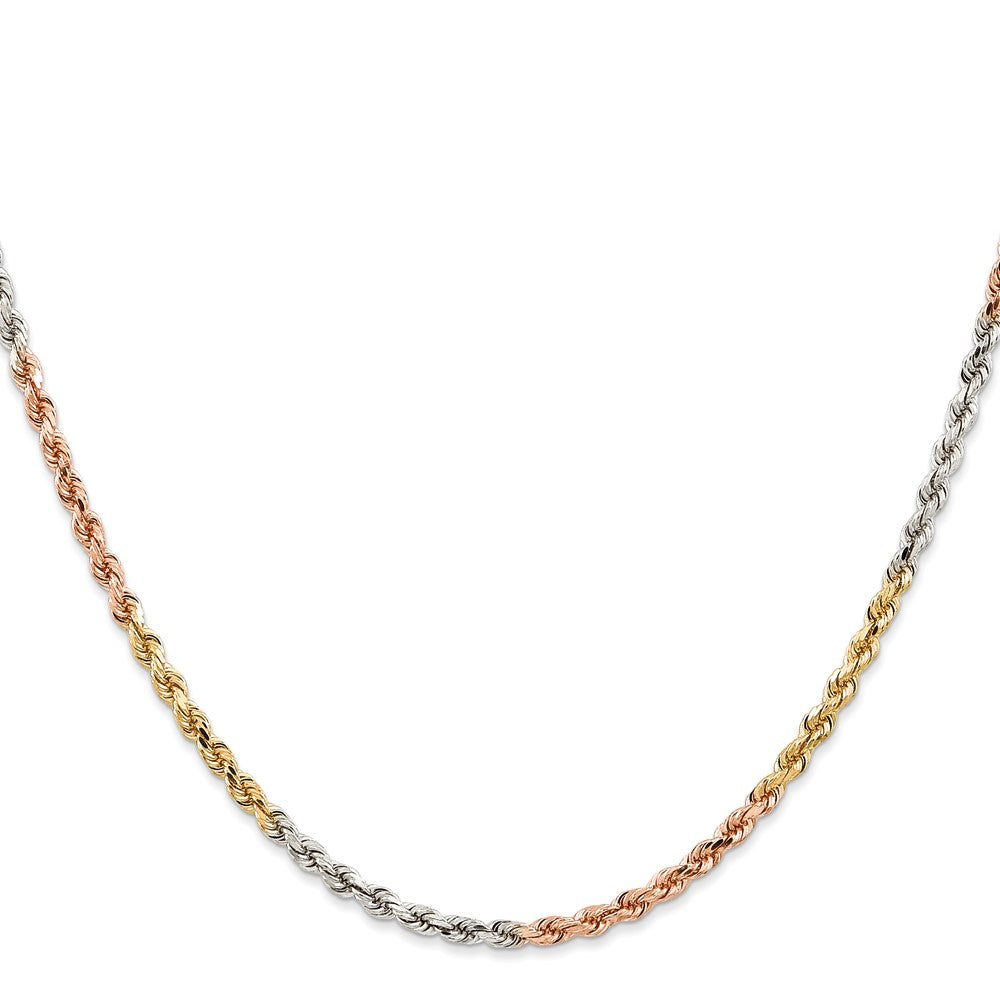 14K Tri-Color 2.9mm Diamond-Cut Rope Chain Necklace 16"-18" - Product Photo