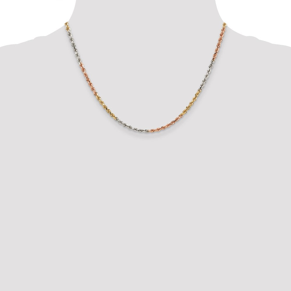 14K Tri-Color 2.9mm Diamond-Cut Rope Chain Necklace 16"-18" - Product Photo