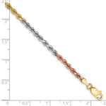 14K Tri-Color 2.9mm Diamond-Cut Rope Chain Bracelet 7"-8" - Product Photo