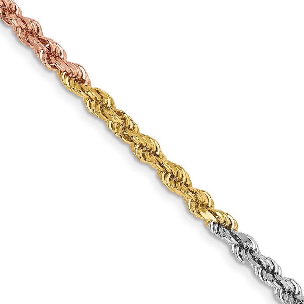 14K Tri-Color 2.9mm Diamond-Cut Rope Chain Necklace 16"-18"