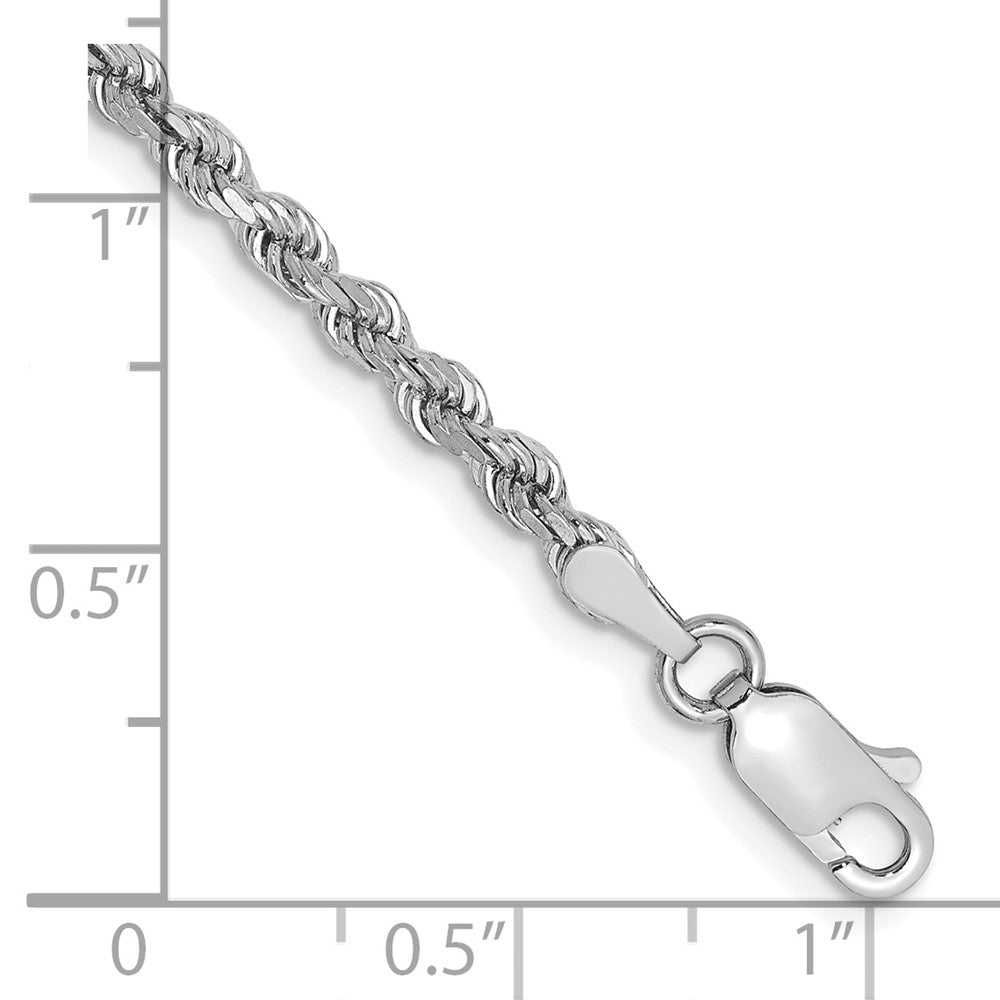 14K White Gold 2.75mm Diamond-Cut Rope with Lobster Clasp Chain Bracelet 7"-9" - Product Photo